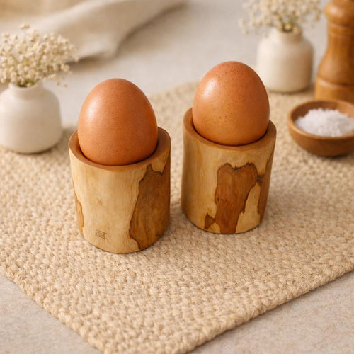 L-Uvieri handcrafted Mediterranean olive wood egg cups set of two by Clint Graham Maltese Artisan