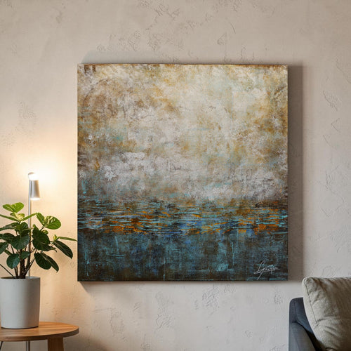 Corrosion, original textured abstract painting, 50x50cm, rust and decay conceptual art by Clint Graham Maltese Artisan