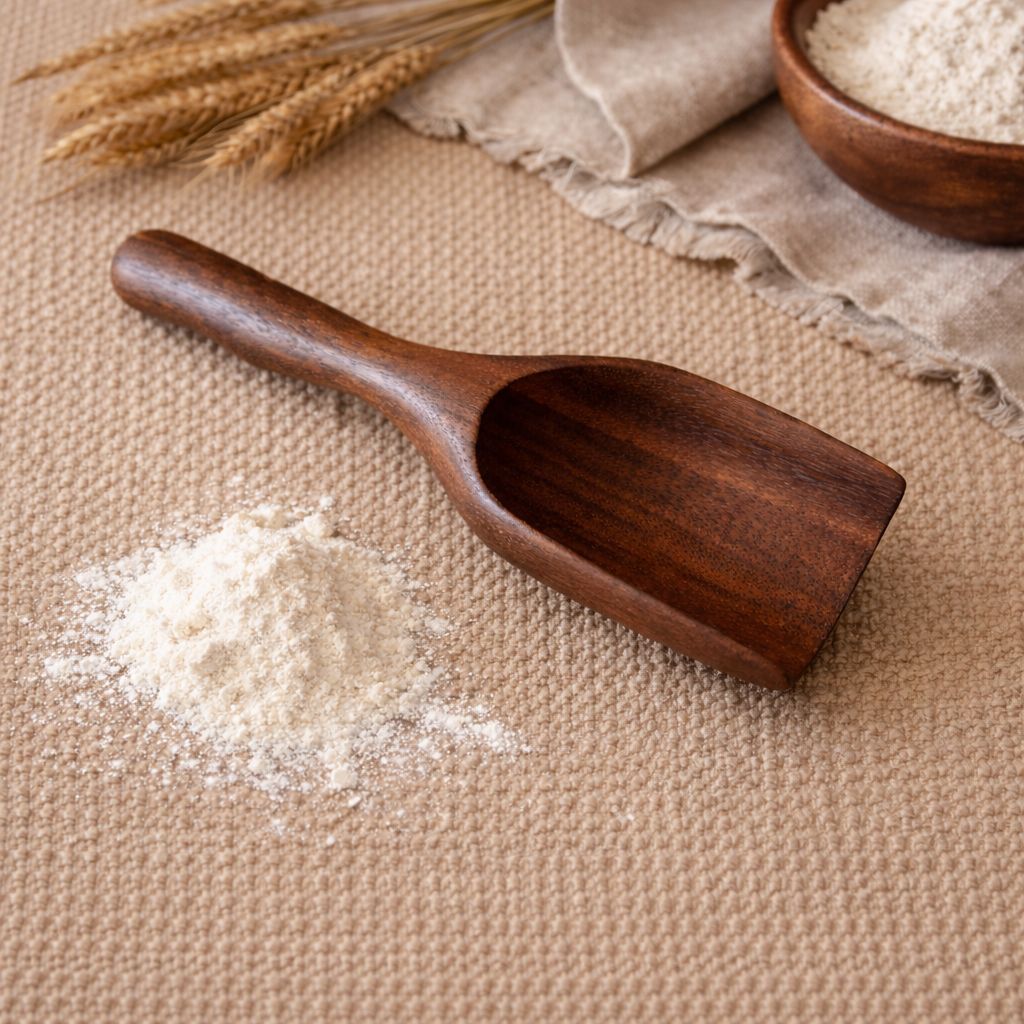 Tad-Dqiq handcrafted walnut wood flour scoop 20cm, smooth natural grain, by Clint Graham Maltese Artisan